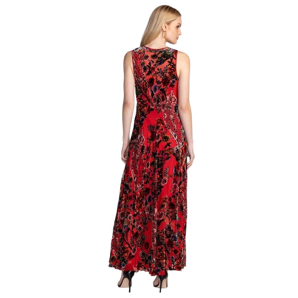 Johnny Was BIAS Bobcat Forest Floral Maxi Silk Blend Red DRESS Size XS - Picture 3 of 6